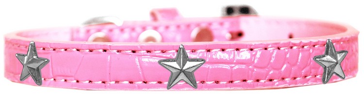 Silver Star Widget Croc Dog Collar Light Pink Size 16